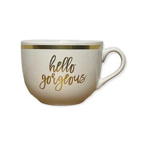 Mara Mi Women's White & Gold Hello Gorgeous Ceramic Soup, Coffee Mug